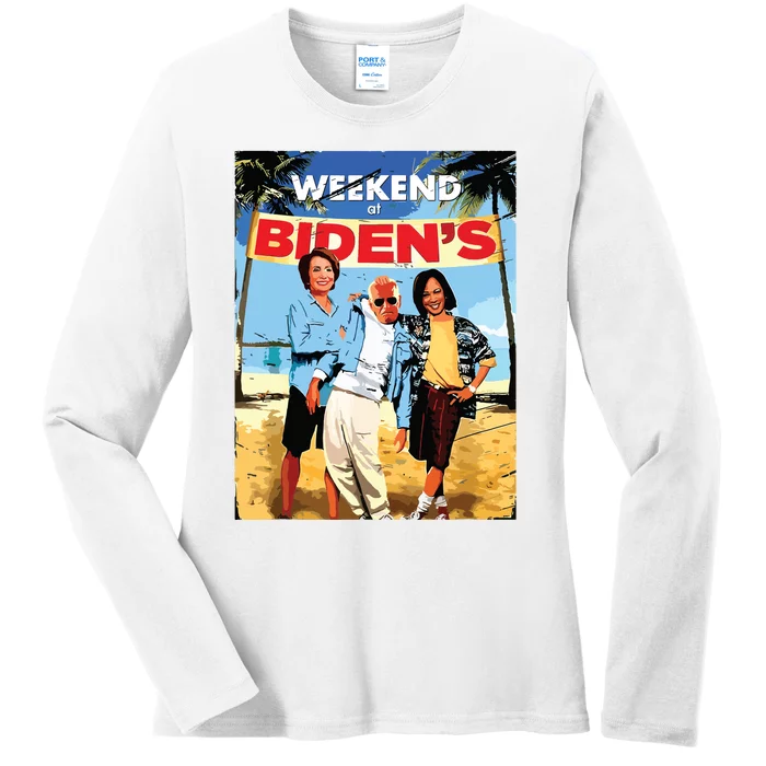 Weekend At Bidens Funny Trump 2024 Ladies Long Sleeve Shirt