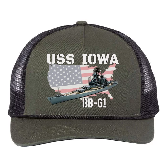 WW2 American Battleship USS Iowa Warship BB61 Veterans Retro Rope Trucker Hat Cap