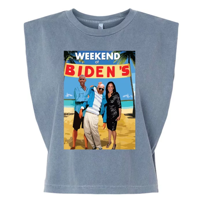 Weekend At Bidens Funny Garment-Dyed Women's Muscle Tee