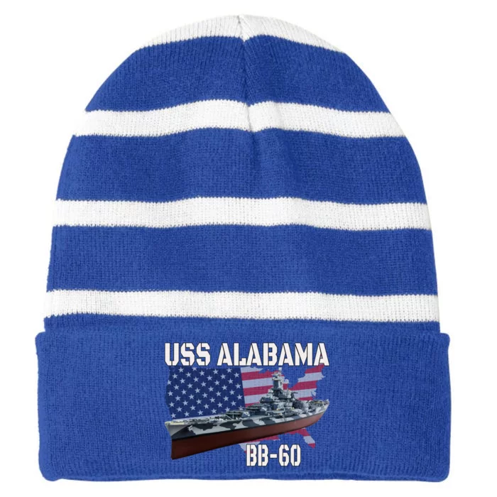 Ww2 American Battleship Uss Alabama Bb60 Warship Veterans Gift Striped Beanie with Solid Band