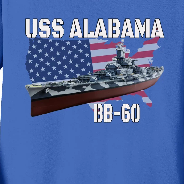 Ww2 American Battleship Uss Alabama Bb60 Warship Veterans Gift Kids Long Sleeve Shirt