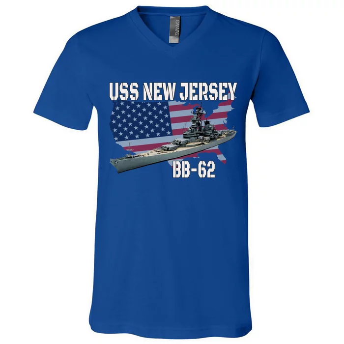 Ww2 American Battleship Uss New Jersey Bbmeaningful Gift62 Warship Veteran Gift V-Neck T-Shirt