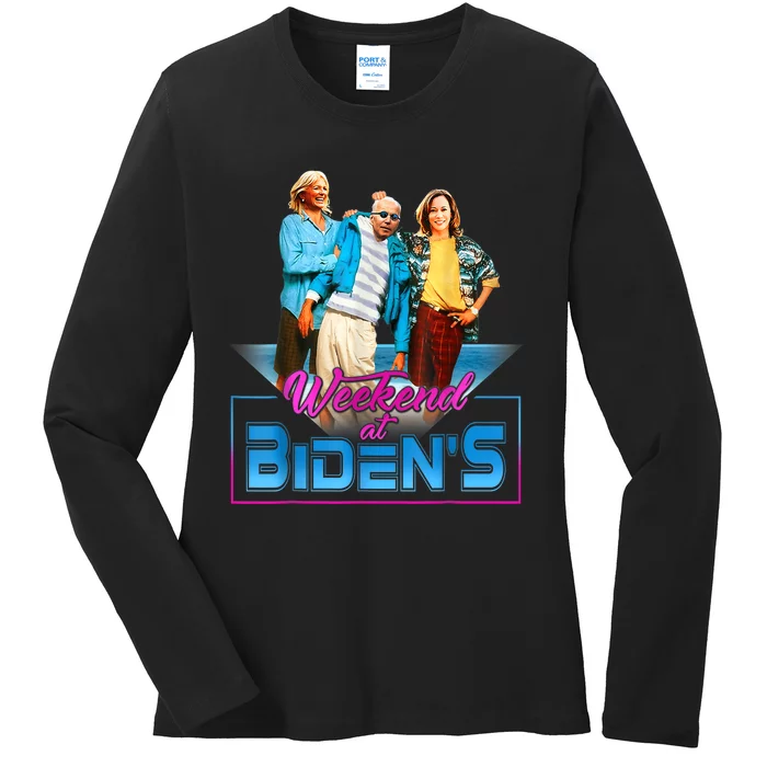 Weekend At BidenS Funny Meme Ladies Long Sleeve Shirt