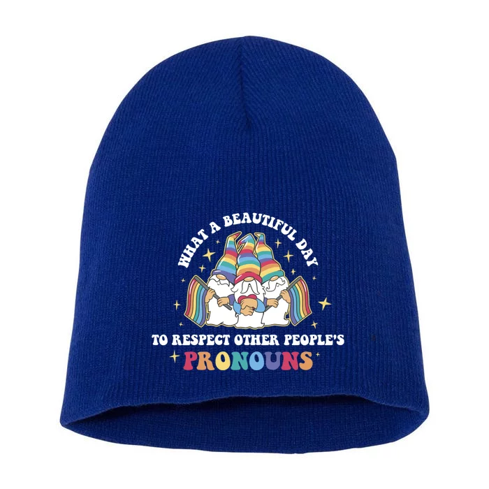 What A Beautiful Day To Respect Other Peoples Pronouns Great Gift Short Acrylic Beanie