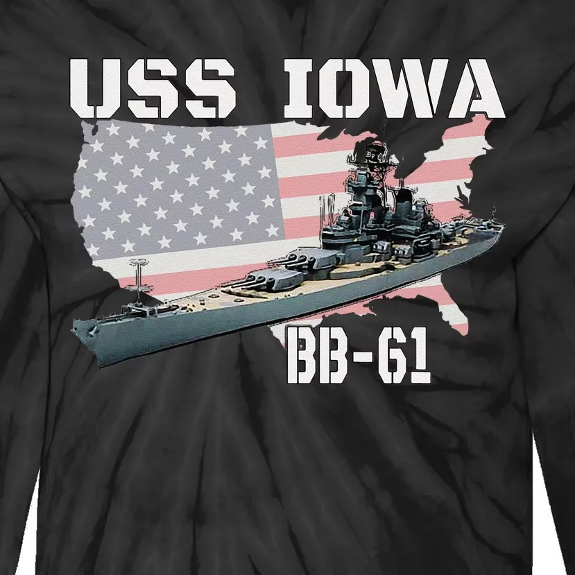 WW2 American Battleship USS Iowa Warship BB 61 Veterans Tie-Dye Long Sleeve Shirt