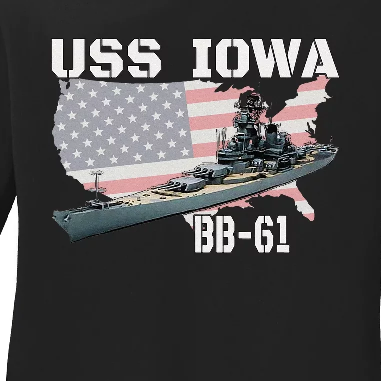 WW2 American Battleship USS Iowa Warship BB 61 Veterans Ladies Long Sleeve Shirt