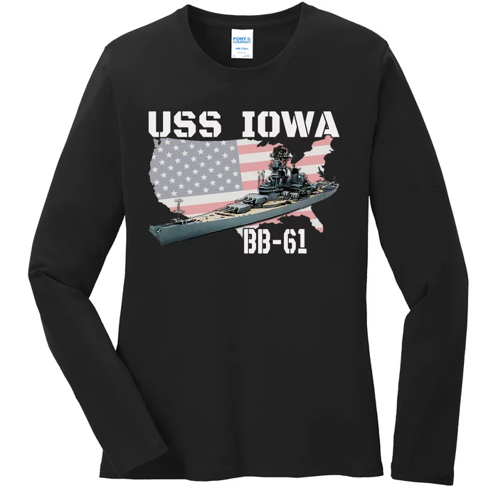 WW2 American Battleship USS Iowa Warship BB 61 Veterans Ladies Long Sleeve Shirt