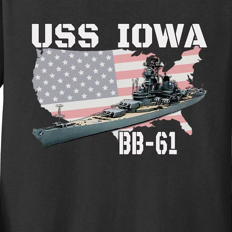 WW2 American Battleship USS Iowa Warship BB 61 Veterans Kids Long Sleeve Shirt