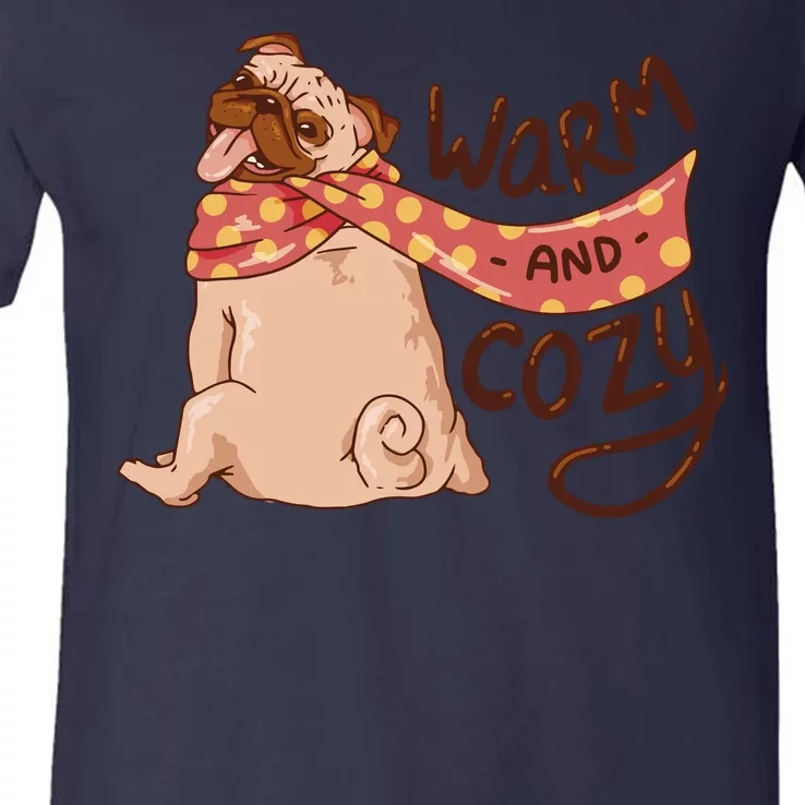 Warm And Cozy Pug V-Neck T-Shirt