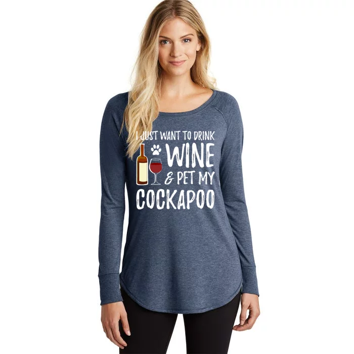 Wine And Cockapoo Cool Gift Funny Dog Mom Or Dog Dad Gift Idea Great Gift Women's Perfect Tri Tunic Long Sleeve Shirt