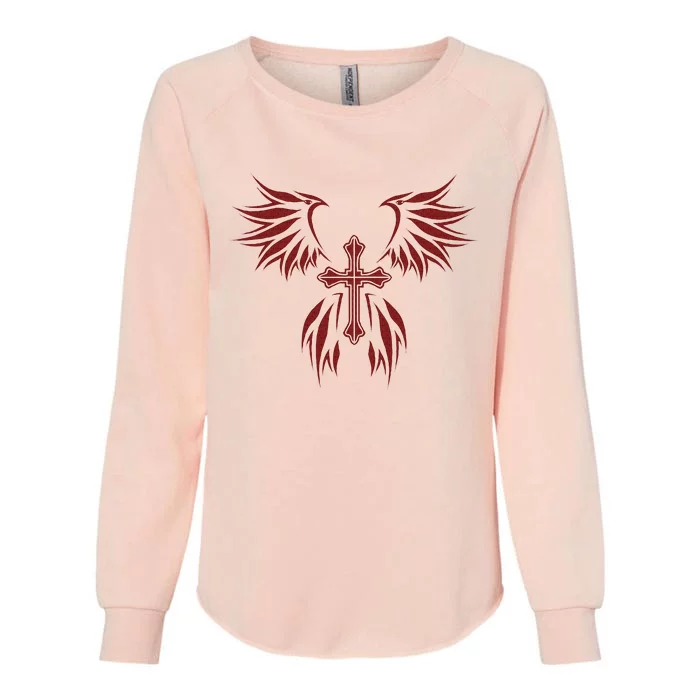 Wings And Cross Alt Egirl Eboy Goth Emo Womens California Wash Sweatshirt