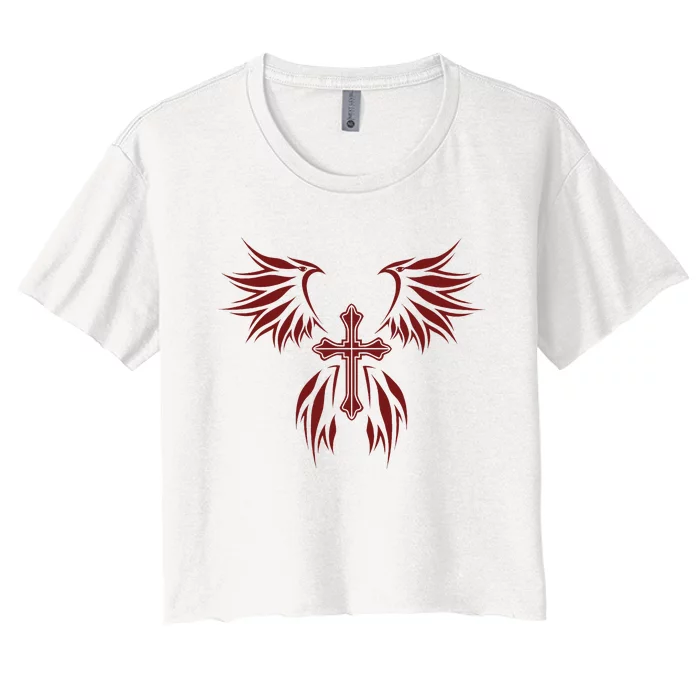 Wings And Cross Alt Egirl Eboy Goth Emo Women's Crop Top Tee