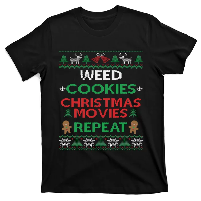 Weed And Cannabis Ugly Christmas Pajama Funny T-Shirt