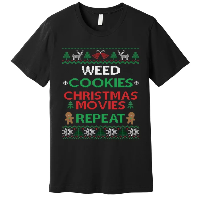 Weed And Cannabis Ugly Christmas Pajama Funny Premium T-Shirt