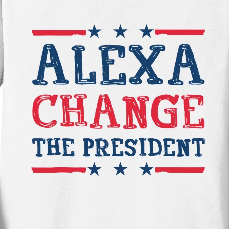 Wo Alexa Change The President Funny Quote Humor Kids Long Sleeve Shirt