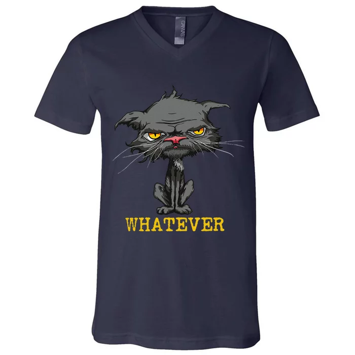 Whatever Angry Cat Funny Sarcastic Bored Cat Lovers Meh V-Neck T-Shirt