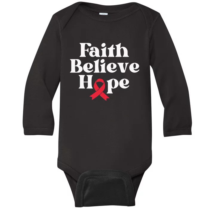 World Aids Day Red Ribbon Faith Believe Aids Support Gifts Baby Long Sleeve Bodysuit