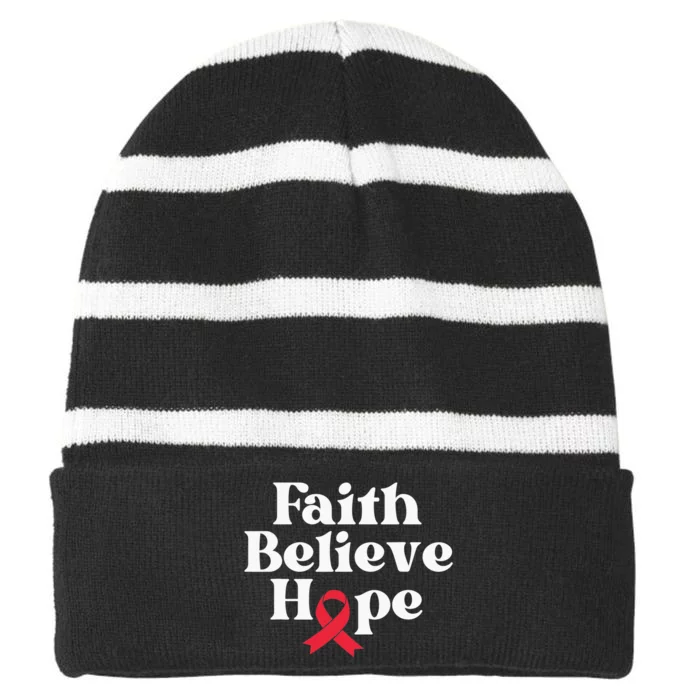 World Aids Day Red Ribbon Faith Believe Aids Support Gifts Striped Beanie with Solid Band