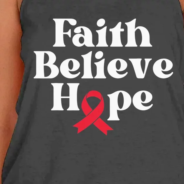 World Aids Day Red Ribbon Faith Believe Aids Support Gifts Women's Knotted Racerback Tank