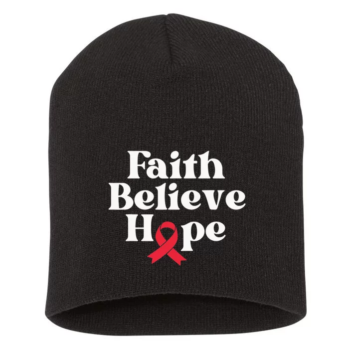 World Aids Day Red Ribbon Faith Believe Aids Support Gifts Short Acrylic Beanie