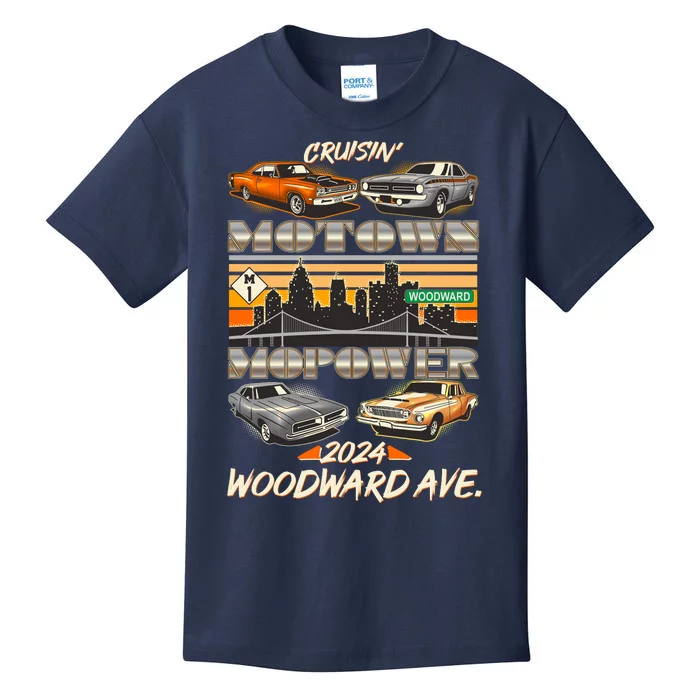 Woodward Ave Cruise Motown Mopower 2024 Kids T-Shirt