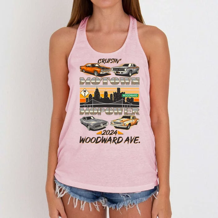 Woodward Ave Cruise Motown Mopower 2024 Women's Knotted Racerback Tank