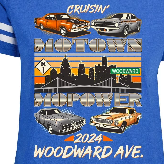 Woodward Ave Cruise Motown Mopower 2024 Enza Ladies Jersey Football T-Shirt