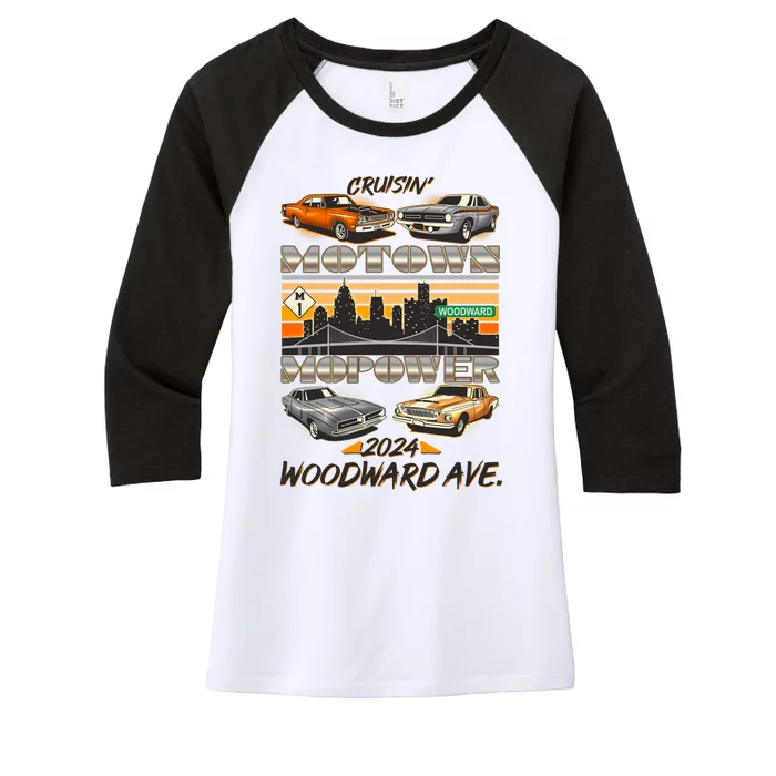 Woodward Ave Cruise Motown Mopower 2024 Women's Tri-Blend 3/4-Sleeve Raglan Shirt