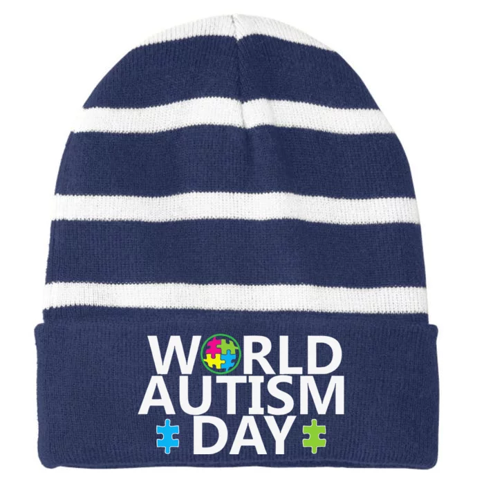 World Autism Day April 2nd Autistic Awareness Puzzle Striped Beanie with Solid Band