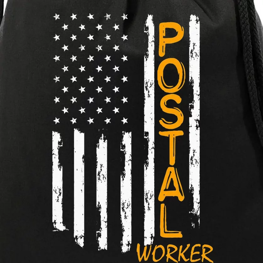 Worker American Distressed Flag US Postal Service Drawstring Bag