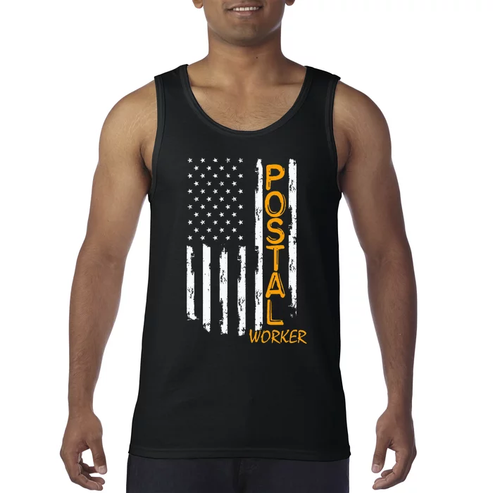 Worker American Distressed Flag US Postal Service Tank Top