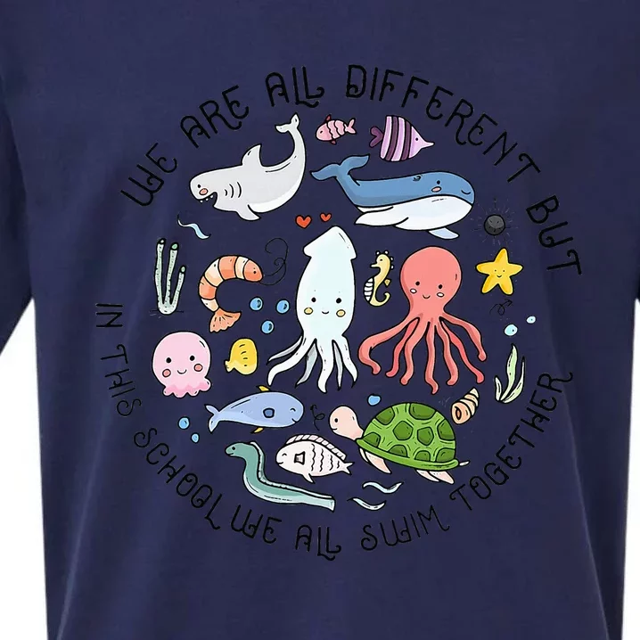 We Are Different But In This School We Swim Together Ocean Sueded Cloud Jersey T-Shirt