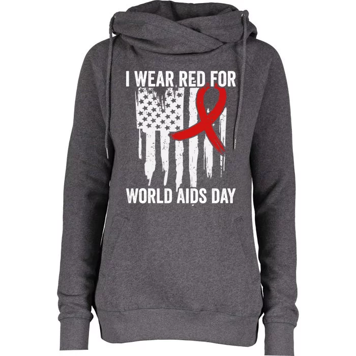 World Aids Day Hope Hiv Red Ribbon Aids Awareness Matching Cool Gift Womens Funnel Neck Pullover Hood