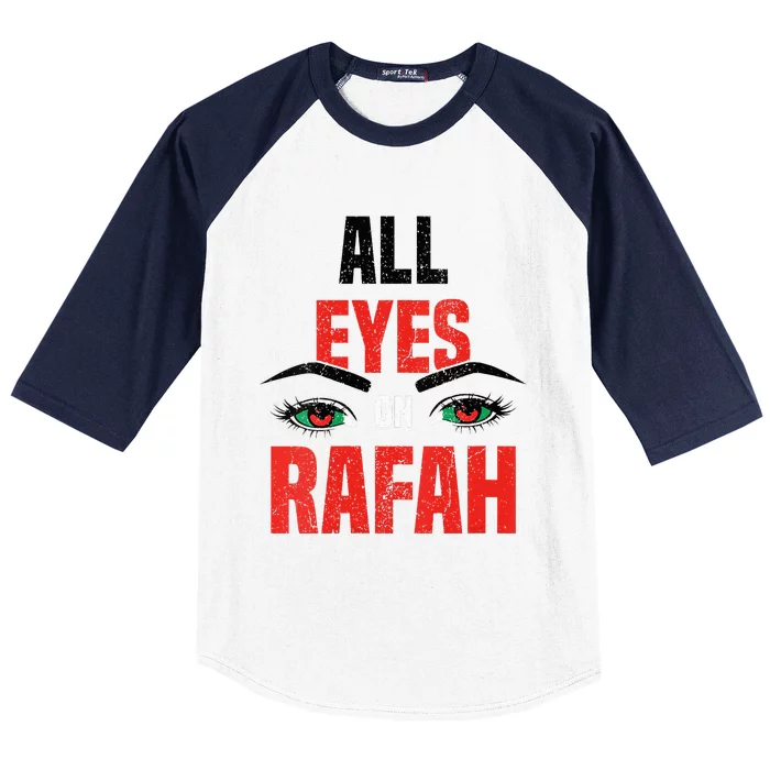 Women All Eyez On Rafah Distressed Eye Baseball Sleeve Shirt