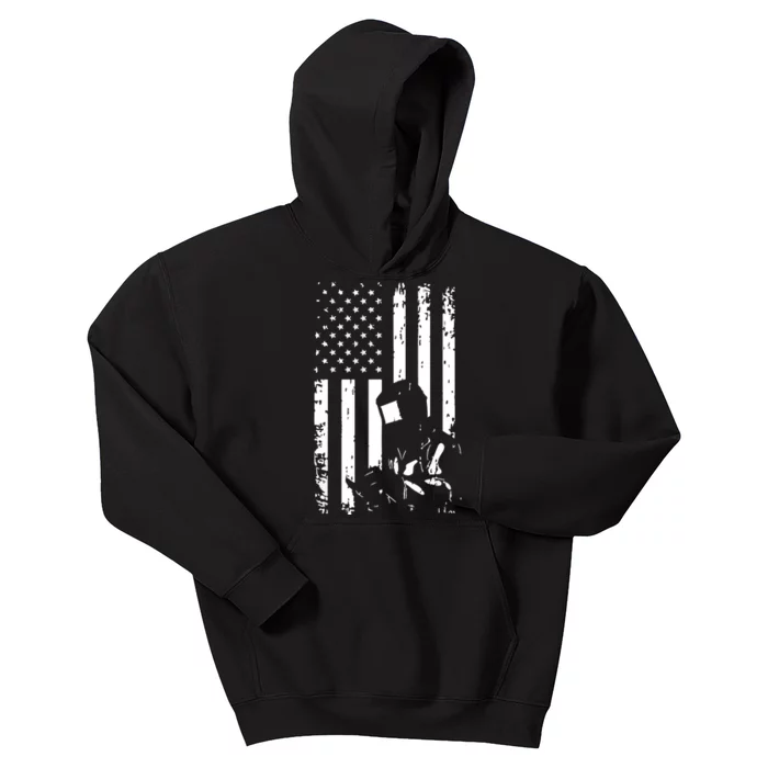 Welder American Flag Welding Gift Usa Distressed Helmet Kids Hoodie