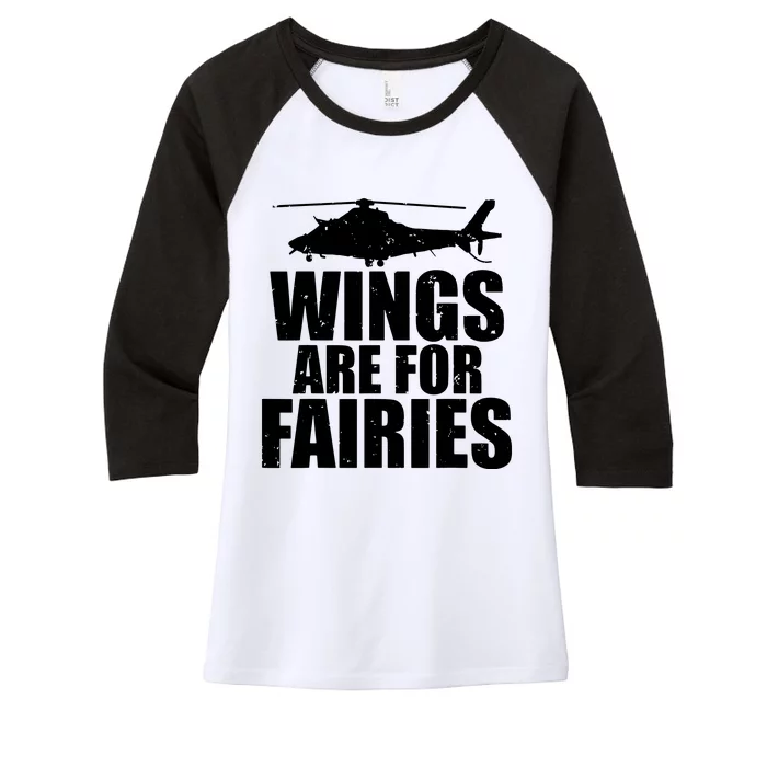 Wings Are For Fairies Funny Helicopter Pilot Women's Tri-Blend 3/4-Sleeve Raglan Shirt