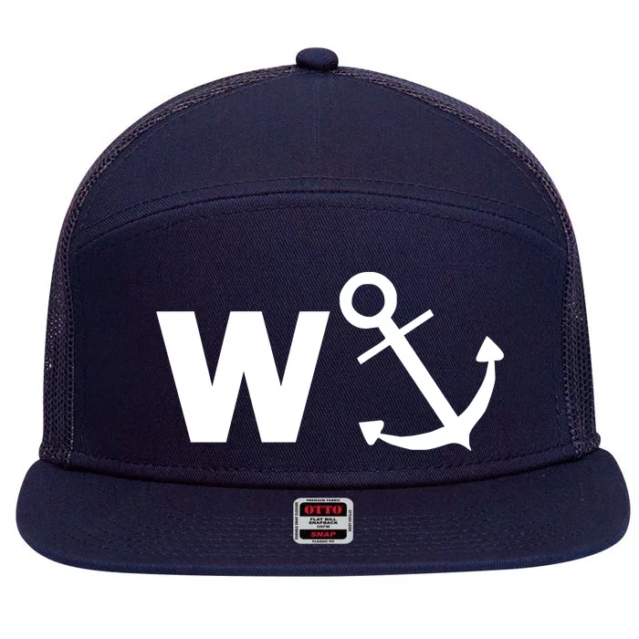 W Anchor Funny Pub Joke 7 Panel Mesh Trucker Snapback Hat