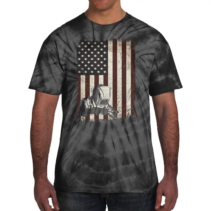 Welder American Flag Vintage Weld Welding Helmet Funny Gift Men Meaningful Gift Tie-Dye T-Shirt