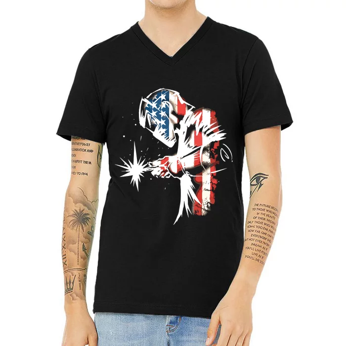 Welder American Flag USA Patriotic Welder V-Neck T-Shirt