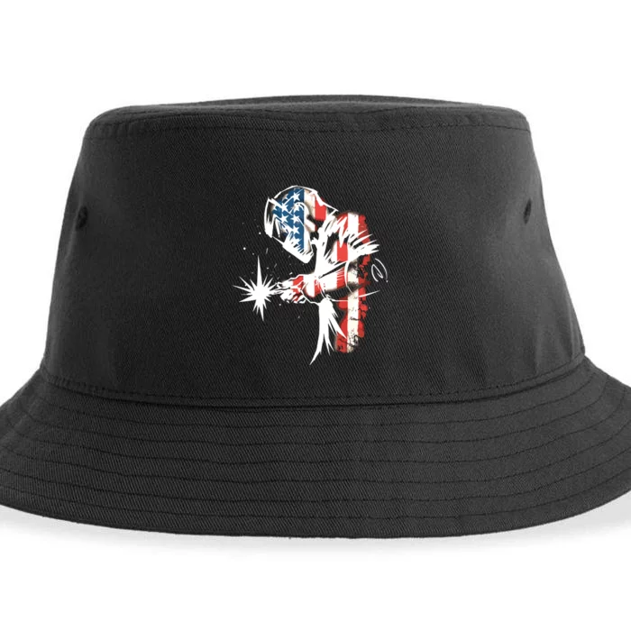 Welder American Flag USA Patriotic Welder Sustainable Bucket Hat