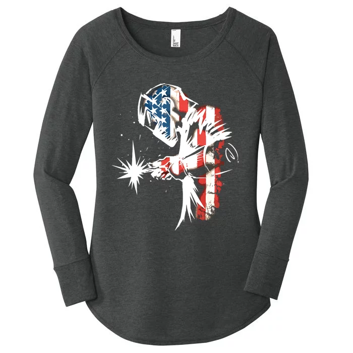 Welder American Flag USA Patriotic Welder Women's Perfect Tri Tunic Long Sleeve Shirt