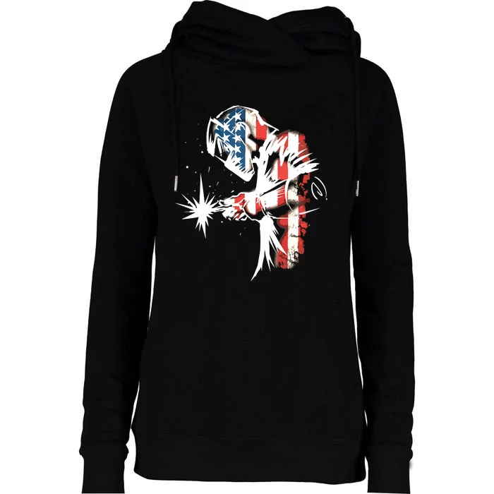 Welder American Flag USA Patriotic Welder Womens Funnel Neck Pullover Hood