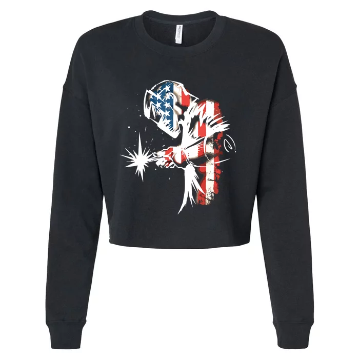 Welder American Flag USA Patriotic Welder Cropped Pullover Crew