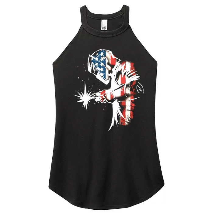 Welder American Flag USA Patriotic Welder Women’s Perfect Tri Rocker Tank