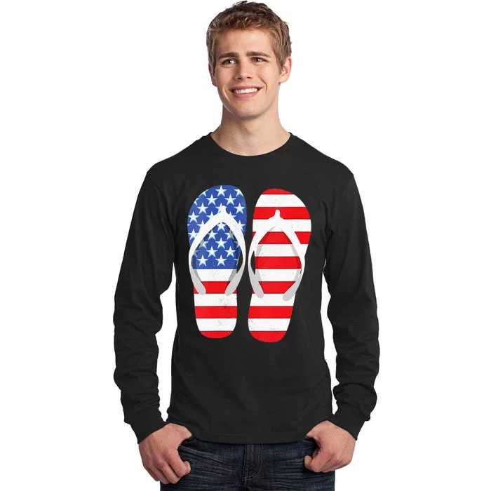 Womens American Flag Flip Flops Comfortable Slippers Flip Flops Tall Long Sleeve T-Shirt