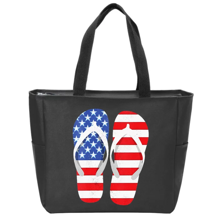 Womens American Flag Flip Flops Comfortable Slippers Flip Flops Zip Tote Bag