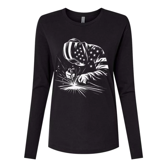 Welder American Flag Usa Patriotic Welding Welder Womens Cotton Relaxed Long Sleeve T-Shirt