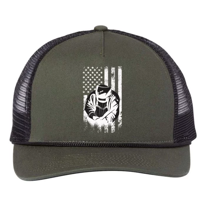 Welder american flag welding and welder motif Retro Rope Trucker Hat Cap