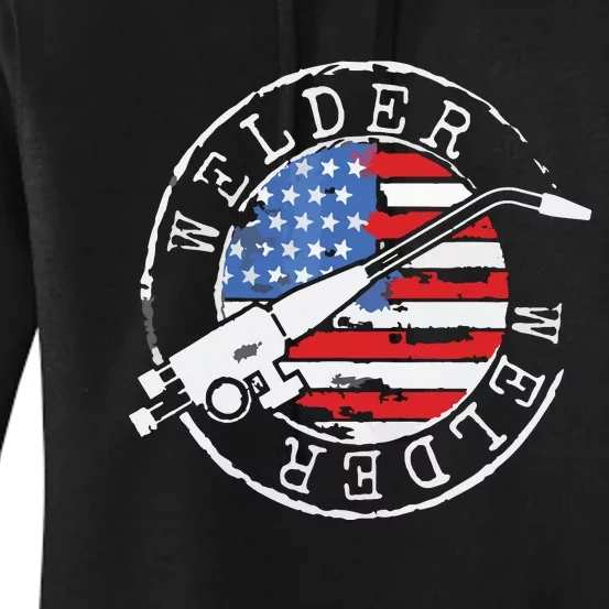 Welder American Flag Welding Gift Usa Patriotic Retro Helmet Women's Pullover Hoodie