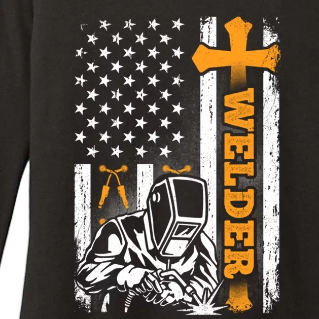 Welder American Flag Welding Technical Dad Fathers Day Papa Gift Womens CVC Long Sleeve Shirt